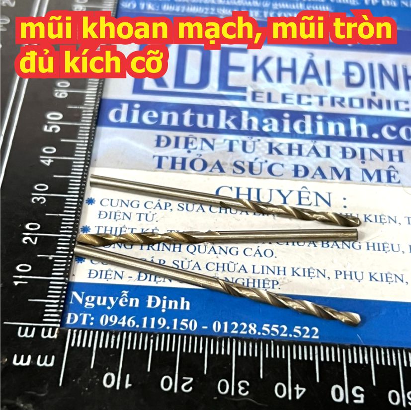 hộp 10 cái mũi khoan mạch, khoan lỗ chân linh kiện, loại tốt các loại 0,6mm ~ 3mm kde2413