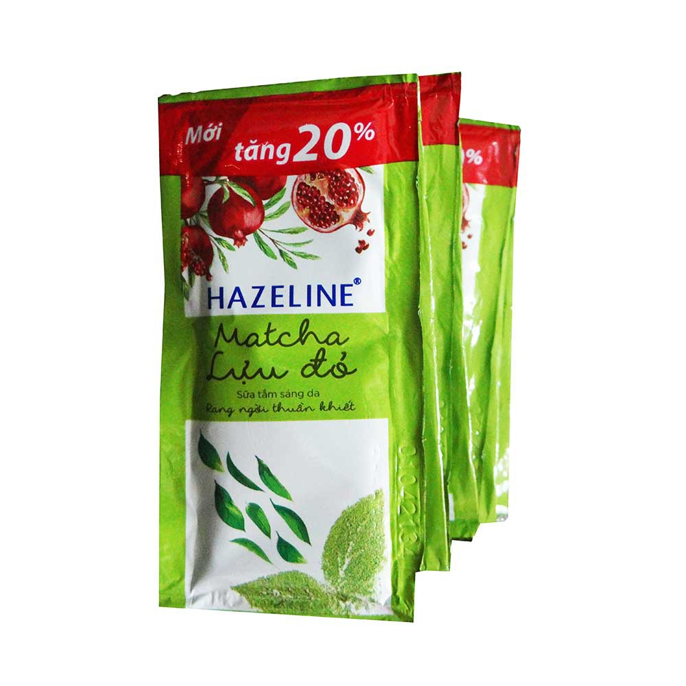 1 dây sữa tắm Hazeline trắng da thơm lâu dưỡng thể tẩy tế bào chết matcha lựu đỏ 12 gói x 4.5g