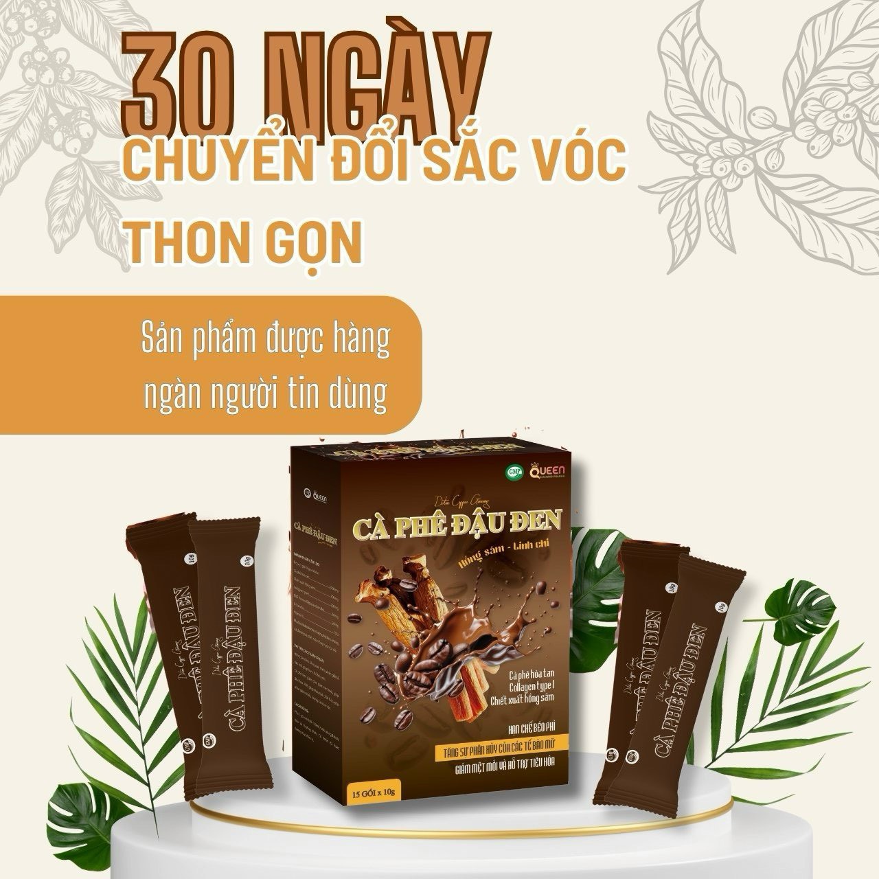 Cà phê giảm cân, cafe giảm cân đậu đen - cà phê giảm cân cấp tốc - Hộp 10 gói
