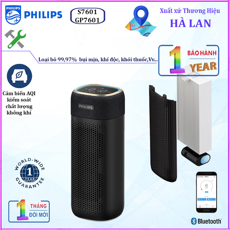 Máy khử mùi và lọc không khí trong ô tô Philips S7601 (GP7601) tích hợp bộ khuếch tán hương thơn Aroma Forest