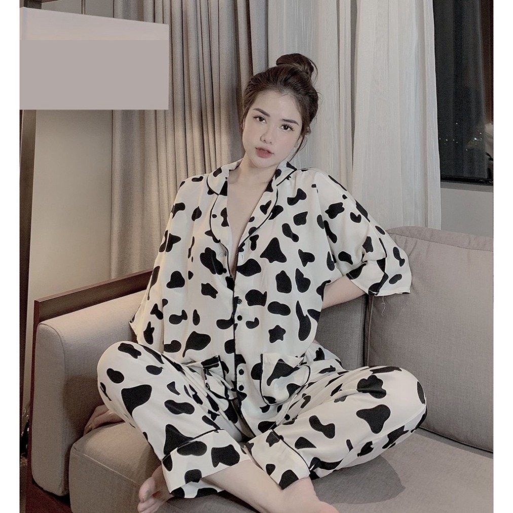 [ĐỒ MẶC NHÀ] Bộ Pyjama Mặc Nhà-Bộ Đồ Lụa Áo Cộc Quần Dài Siêu Xinh
