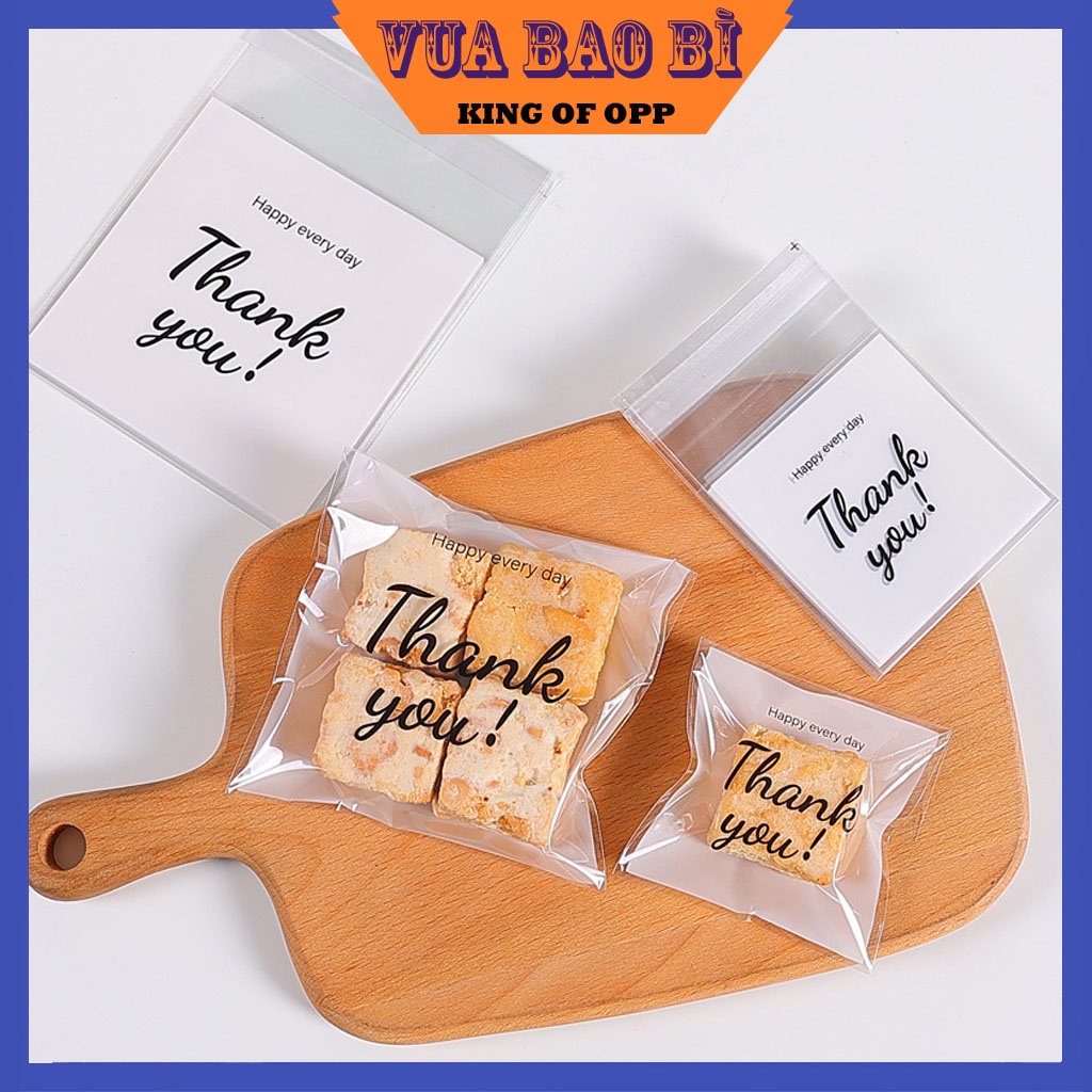 100 túi đựng bánh kẹo, bao bì đựng trà dán miệng hoạ tiết thank you