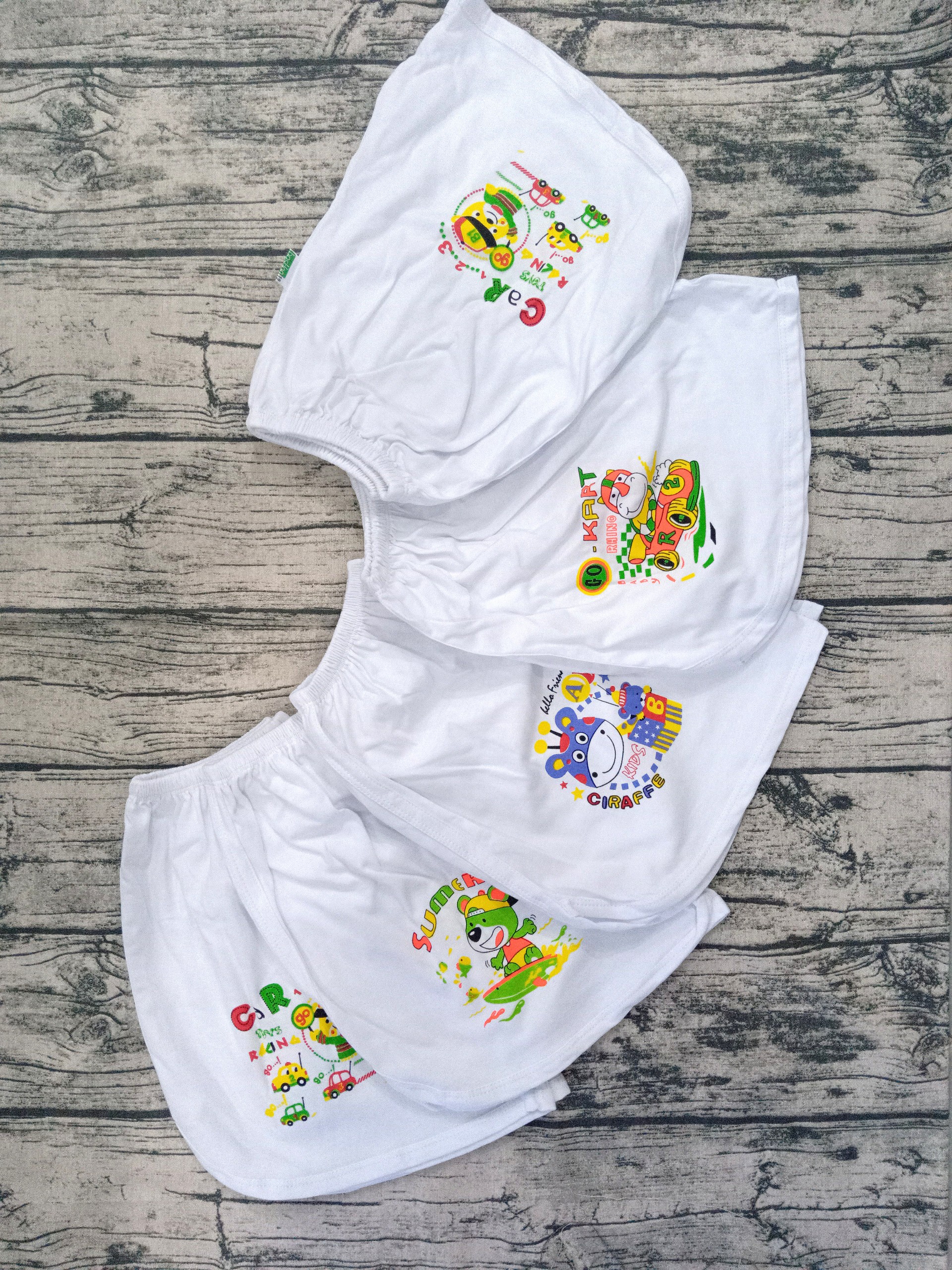 (SIZE LỚN 30~45KG ) Set 5 quần đùi cotton viền trắng in hình bé trai - Xem size trong mô tả