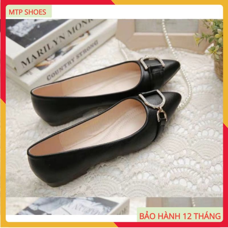 Giày bệt nữ - hài nữ búp bê đính nơ D da mềm