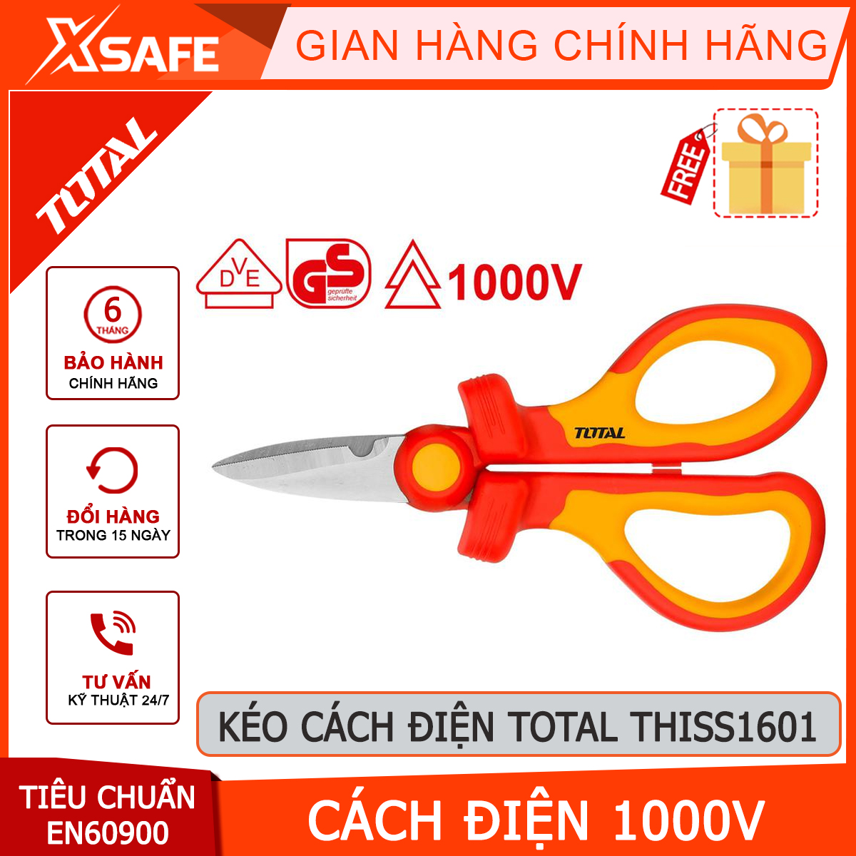 Multi-purpose scissors insulated total THISS1601 insulated 1000V, stainless steel blade, size 160mm, VDE certificate/GS-genuine-xsafe
