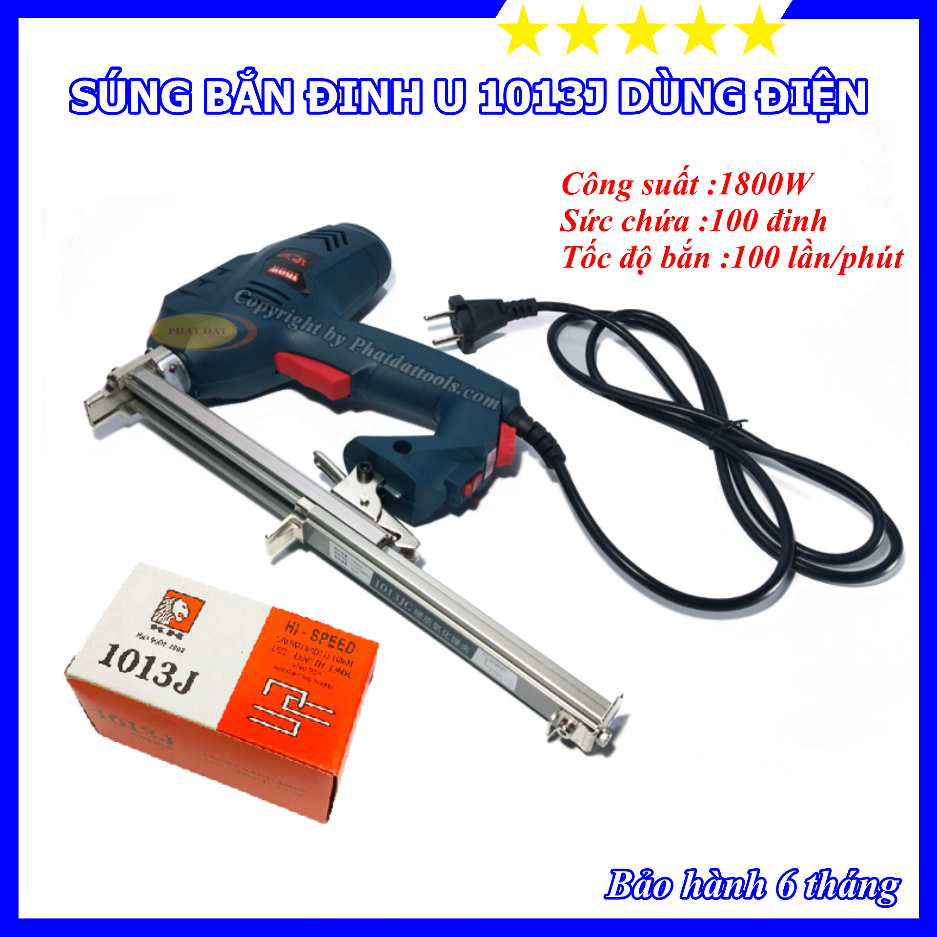 Máy bắn đinh u dùng điện - sung bắn đinh dạng 1013j - tặng kèm 1 hộp đinh - bảo hành 6 tháng