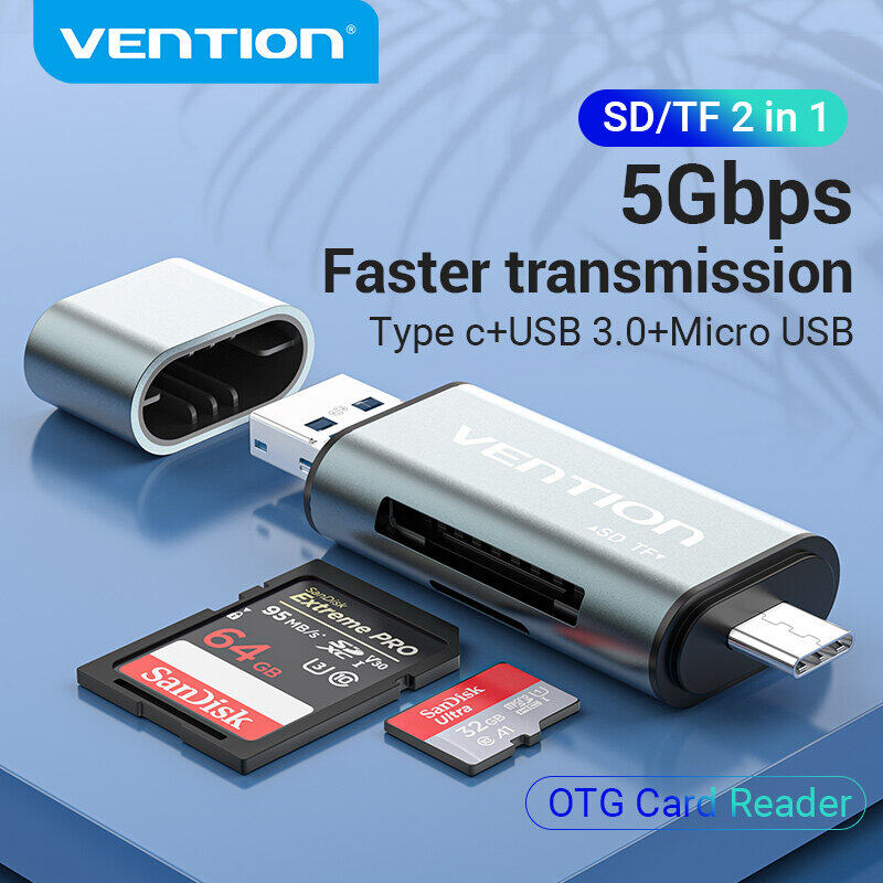 Vention USB 3.0 3 Trong 1 Đầu đọc thẻ nhớ type c USB A Type C sang TF Micro SD Bộ Chuyển Đổi Cho iPhone 16 15 Xiaomi SAMSUNG Huawei MacBook Laptop All in One OTG Memory Card Reader