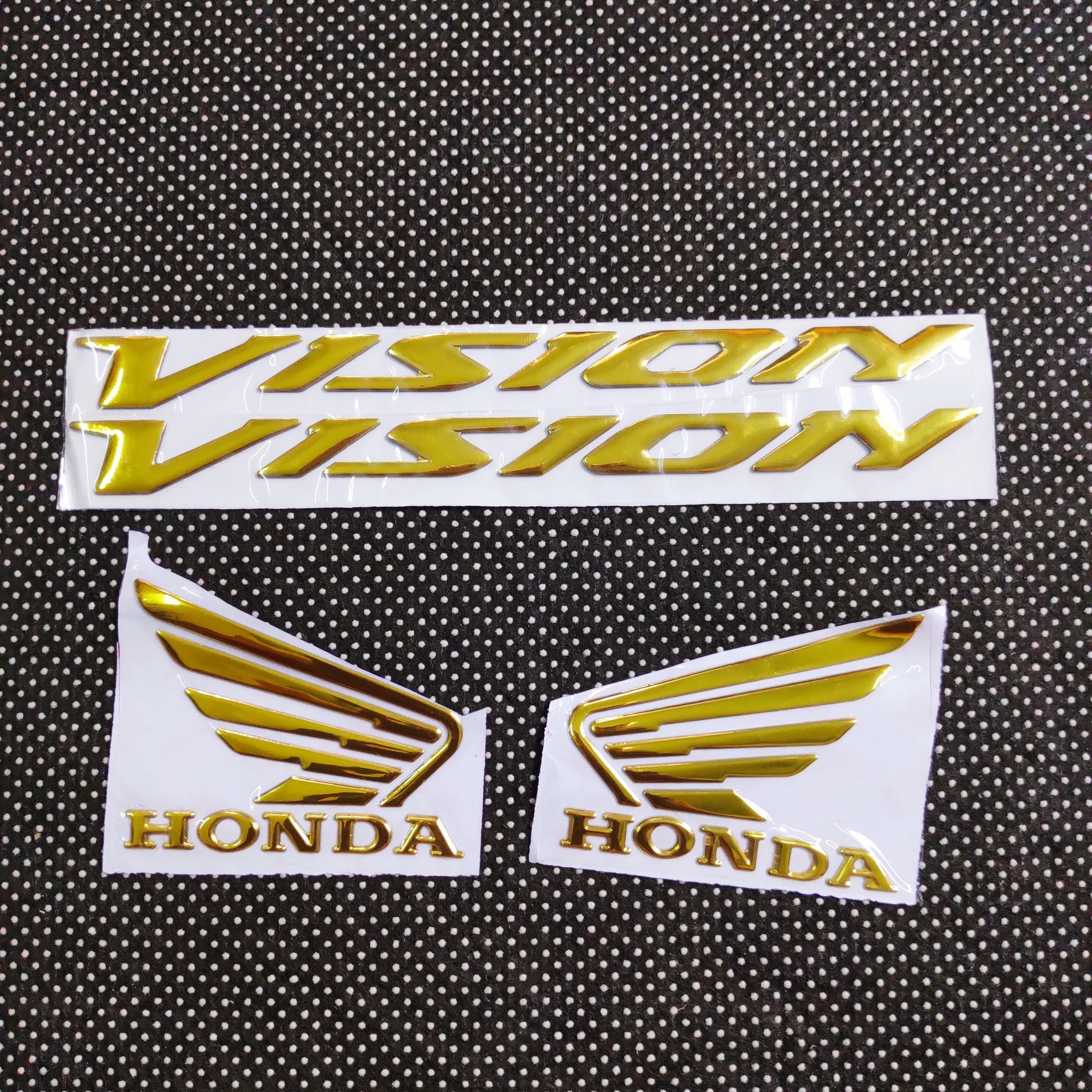 [TEM VISION] COMBO bộ tem logo chữ nỗi tem tên xe VISION và tem logo cánh chim HONDA (màu VÀNG)