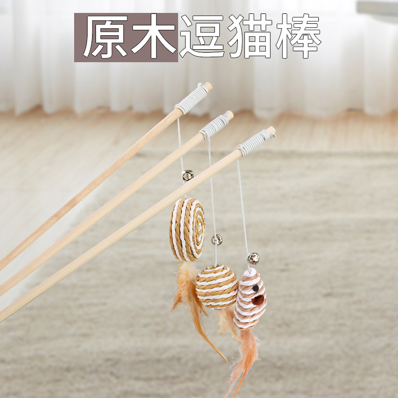 Đồ chơi cho mèo - Cần câu cán gỗ