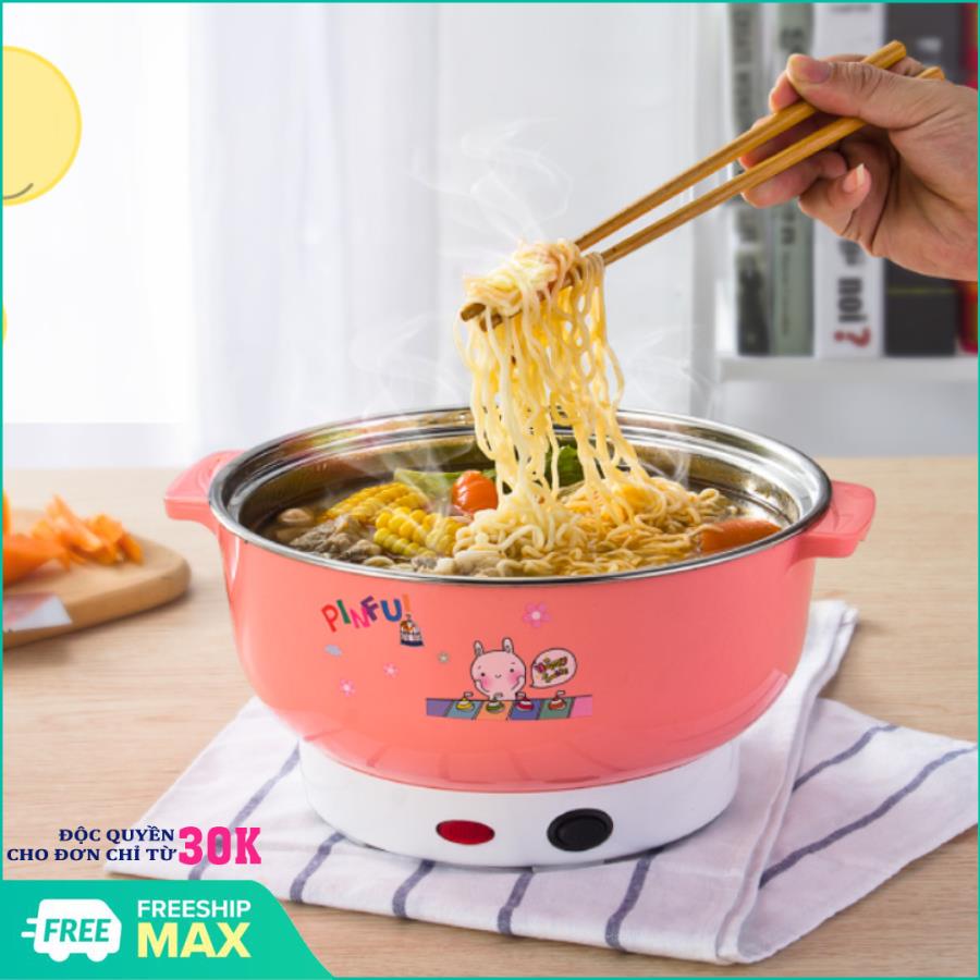 Nồi lẩu điện - Nồi lẩu điện đa năng 1 tầng có nắp kính cao cấp - Nồi lẩu đa năng - Công suất 600W, Giao màu ngẫu nhiên - Hỗ trợ đổi trả 7 ngày