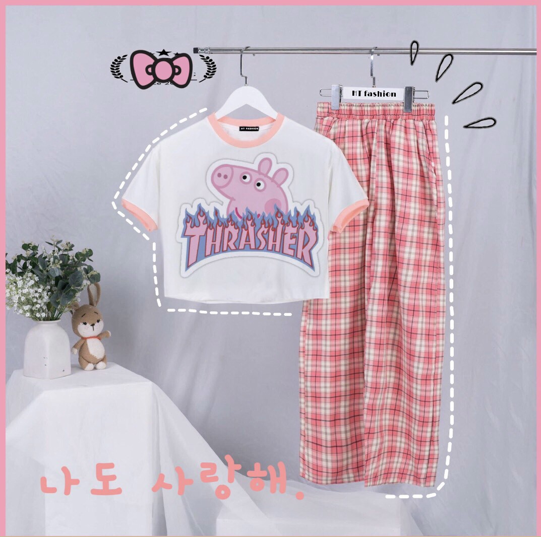 Đồ bộ nữ quần sọc caro unisex siêu xinh vải cotton thoáng mát cực hot