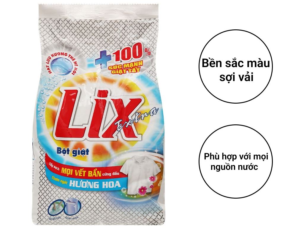 Bột giặt Lix Extra hương hoa bịch 5.5KG - xà bông giặt quần áo thơm lâu