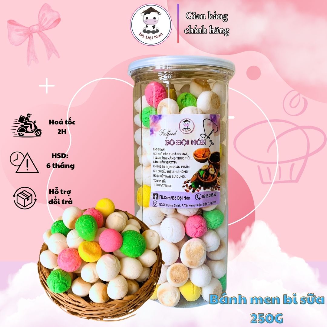 Bánh Men Bi Sữa (Bi Tròn) 200g/500g Bò Đội Nón