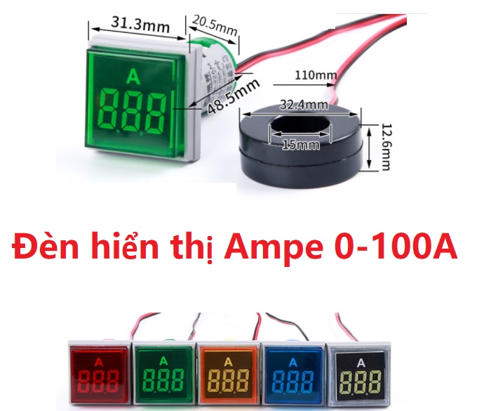 Đèn LED điện tử hiển thị  Ampe phi 22mm, 0-100A