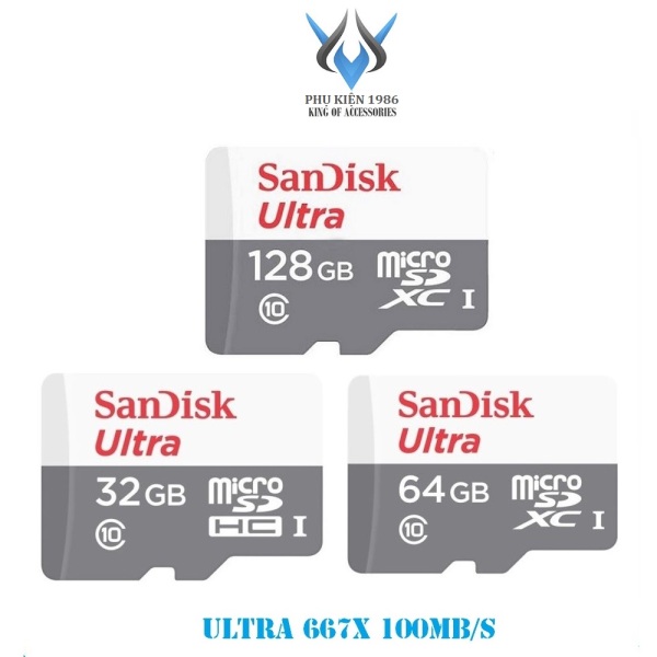 Thẻ nhớ MicroSDXC SanDisk Ultra 32GB / 64GB / 128GB 667x 100MB/s - New Model (Xám) - Phụ Kiện 1986