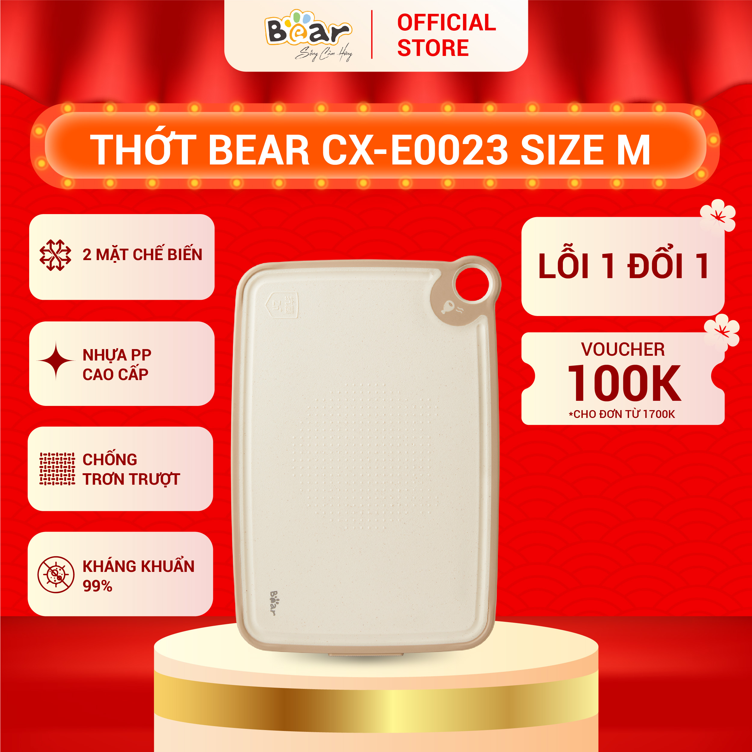 Thớt Bear E0023 cao cấp, kháng khuẩn, chất liệu an toàn