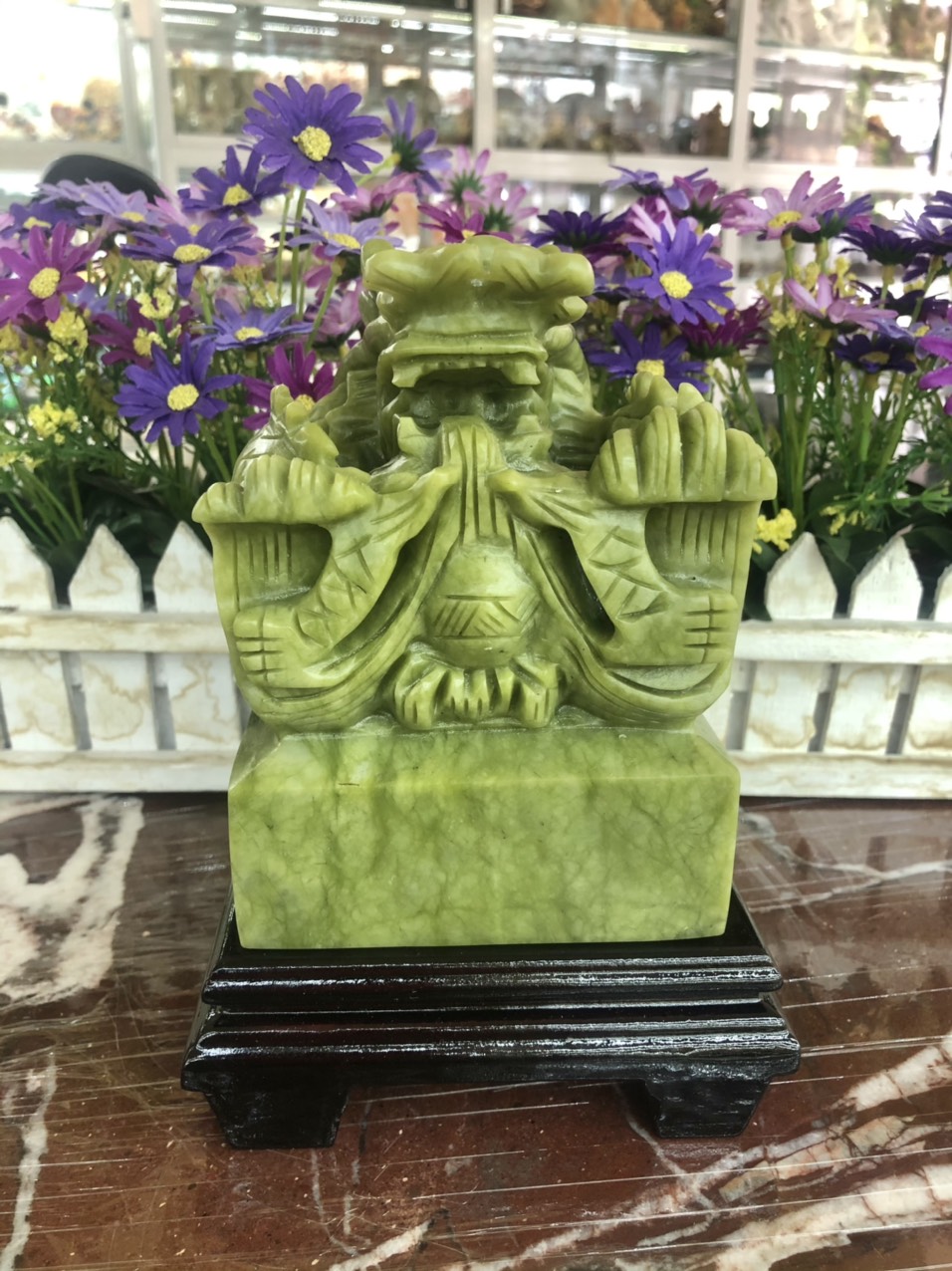 Ấn Rồng phong thủy đá ngọc serpentine - Cao 13 cm