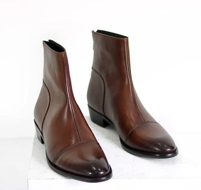 (zip gót)Bốt nam cao cổ kéo khóa đế phíp gỗ cao 5cm