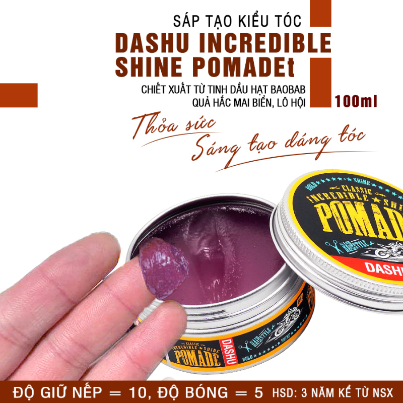 Pomade gốc nước độ bóng cao 5, giữ nếp vượt trội 10 Dashu Classic Incredible Shine Pomade 100g dùng cho mọi loại tóc, tốt cho người châu á, thành phần thảo dược an toàn, lành tính, không gây hại cho tóc và da đầu. giá rẻ