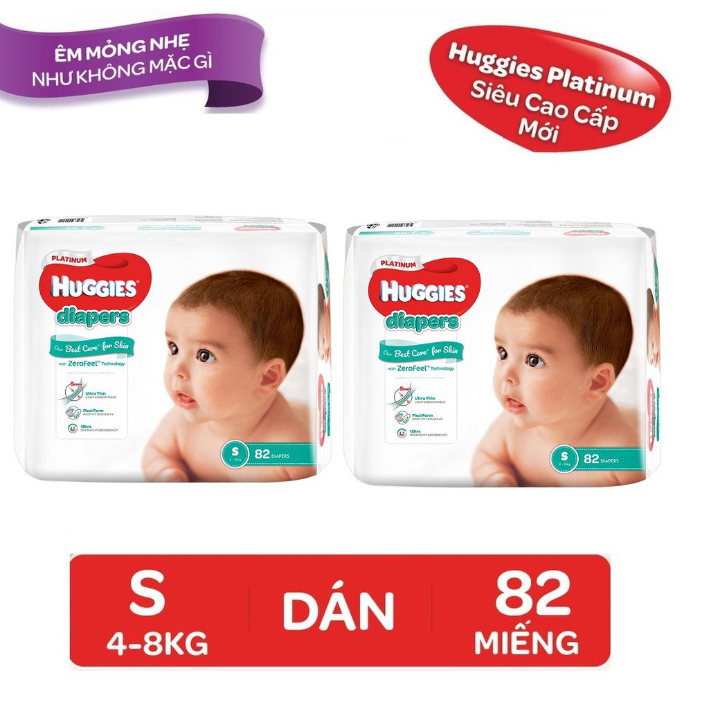 Tã dán Huggies Platinum siêu cao cấp size S - 82 miếng (Cho bé 4 - 8kg)