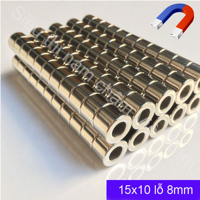 Nam châm tròn có lỗ bắt vít 15x10 lỗ 8mm, nam châm vĩnh cửu siêu cường lực