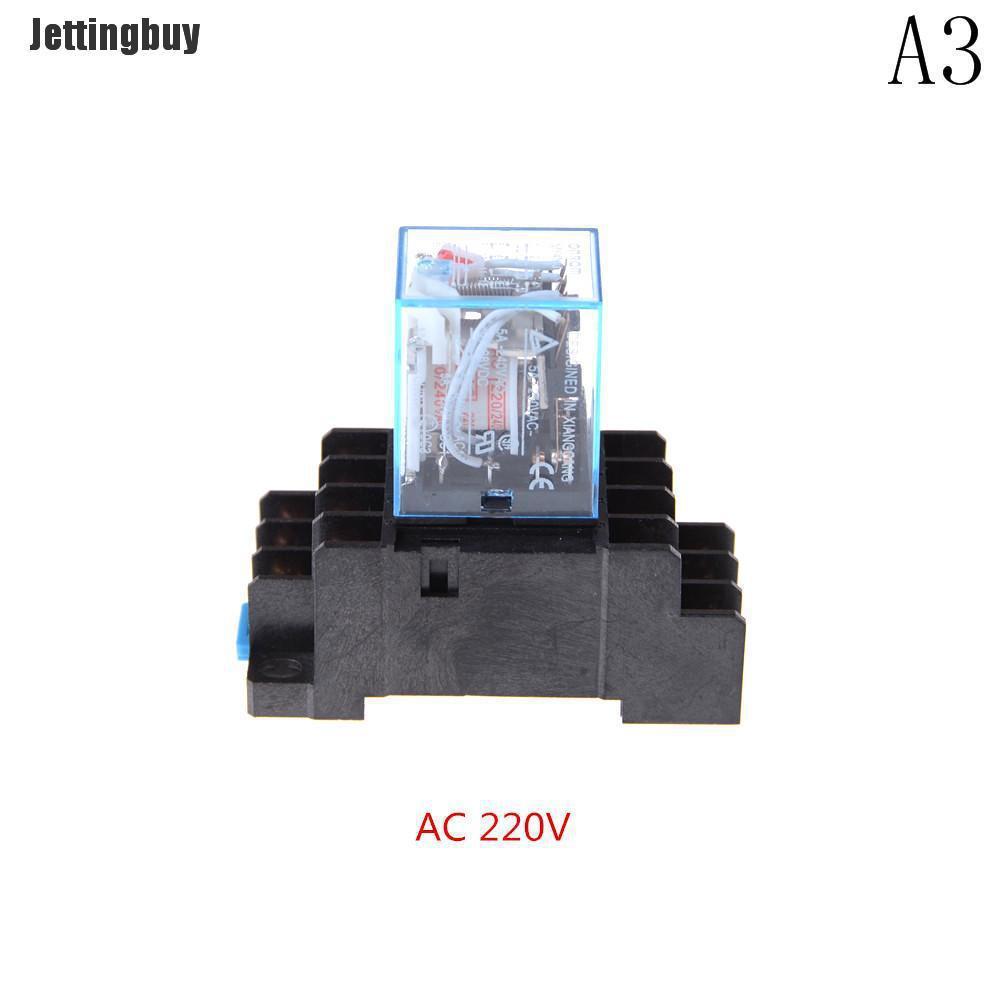 Jettingbuy  12v/24v/220v Coil Power Relay DIN Rail Mounted 14 Pin 4PDT with Socket