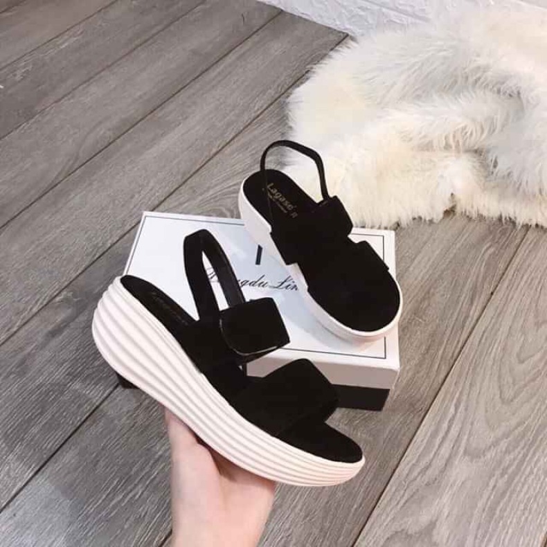 giày sandal bánh mì đế trắng 2 quai nhung mới - SD-0256 giá rẻ