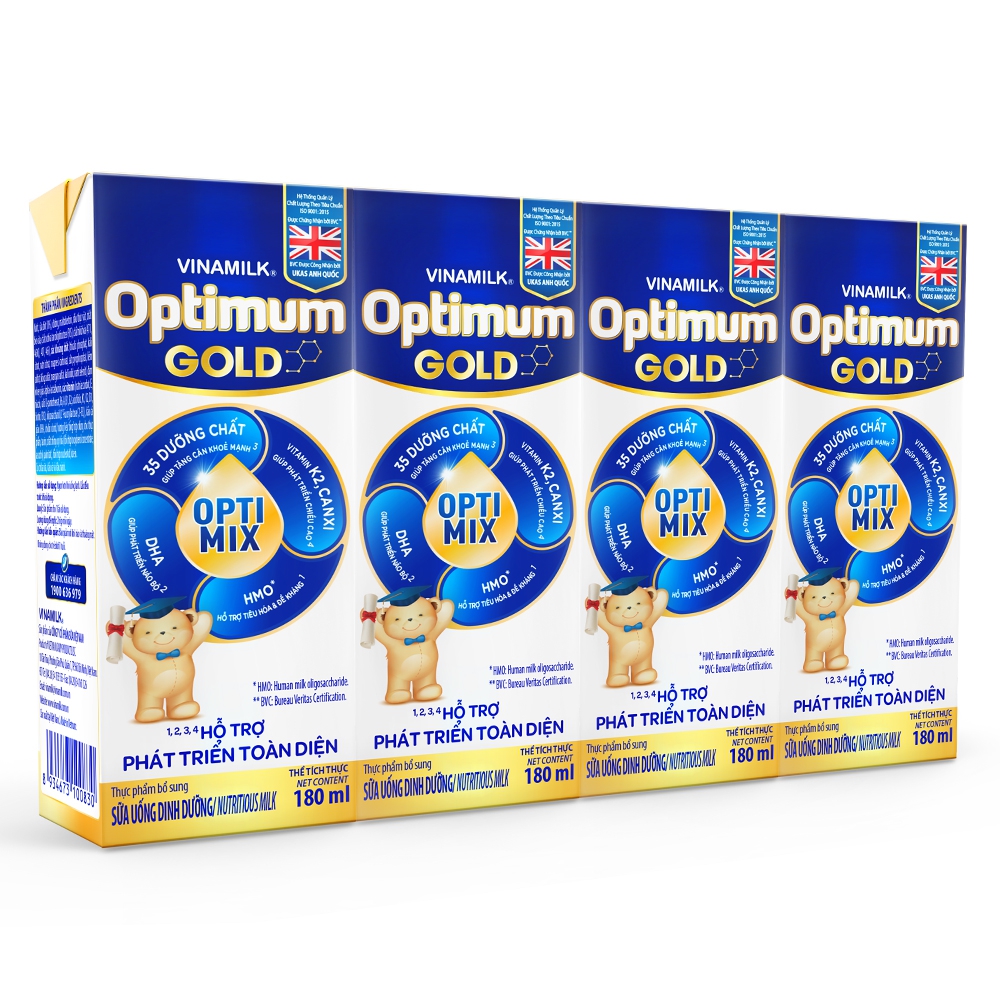 Sữa uống dinh dưỡng Optimum Gold 180ml (Lốc 4 hộp)