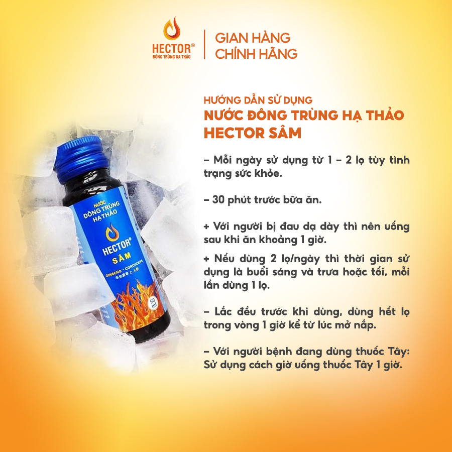 Combo 3 hộp Nước uống Đông Trùng Hạ Thảo Hector Sâm (50mlx30chai)