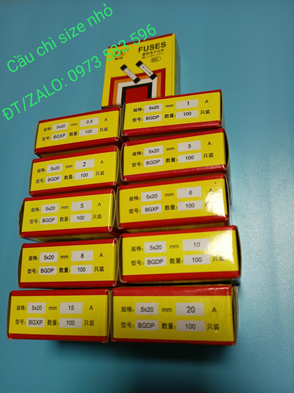 Cầu Chì 2A 250V 5x20mm (Hộp 100 chiếc)