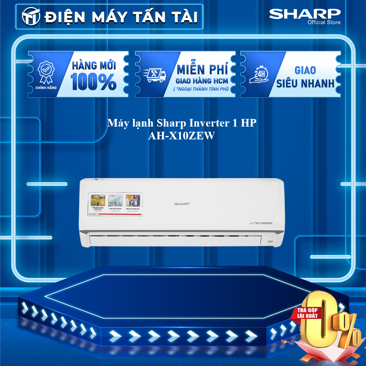 Máy lạnh sharp inverter 1 hp ah-x10zew - giao toàn quốc - freeship hcm
