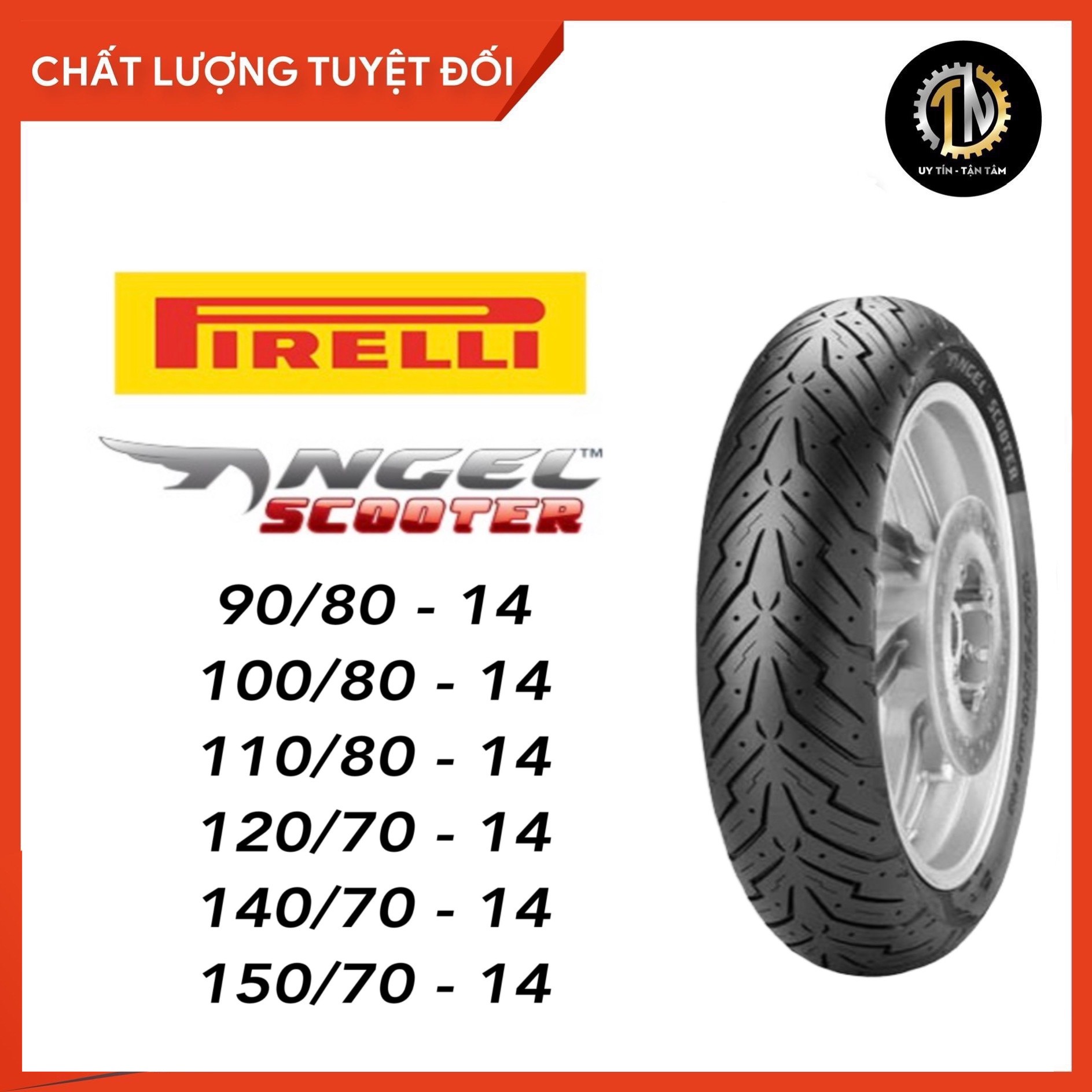 Vỏ Pirelli Angel Scooter size 14 chính hãng đủ size TẶNG áo thun