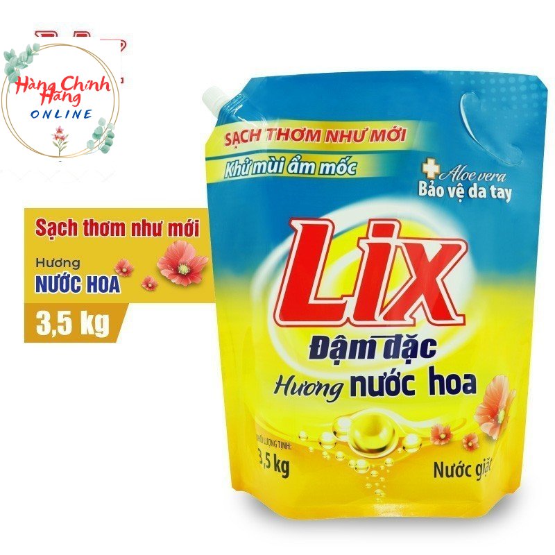 Túi nước giặt lix đậm đặc hương hoa 3.5kg tẩy sạch mọi vết bẩn, khử mùi ẩm mốc