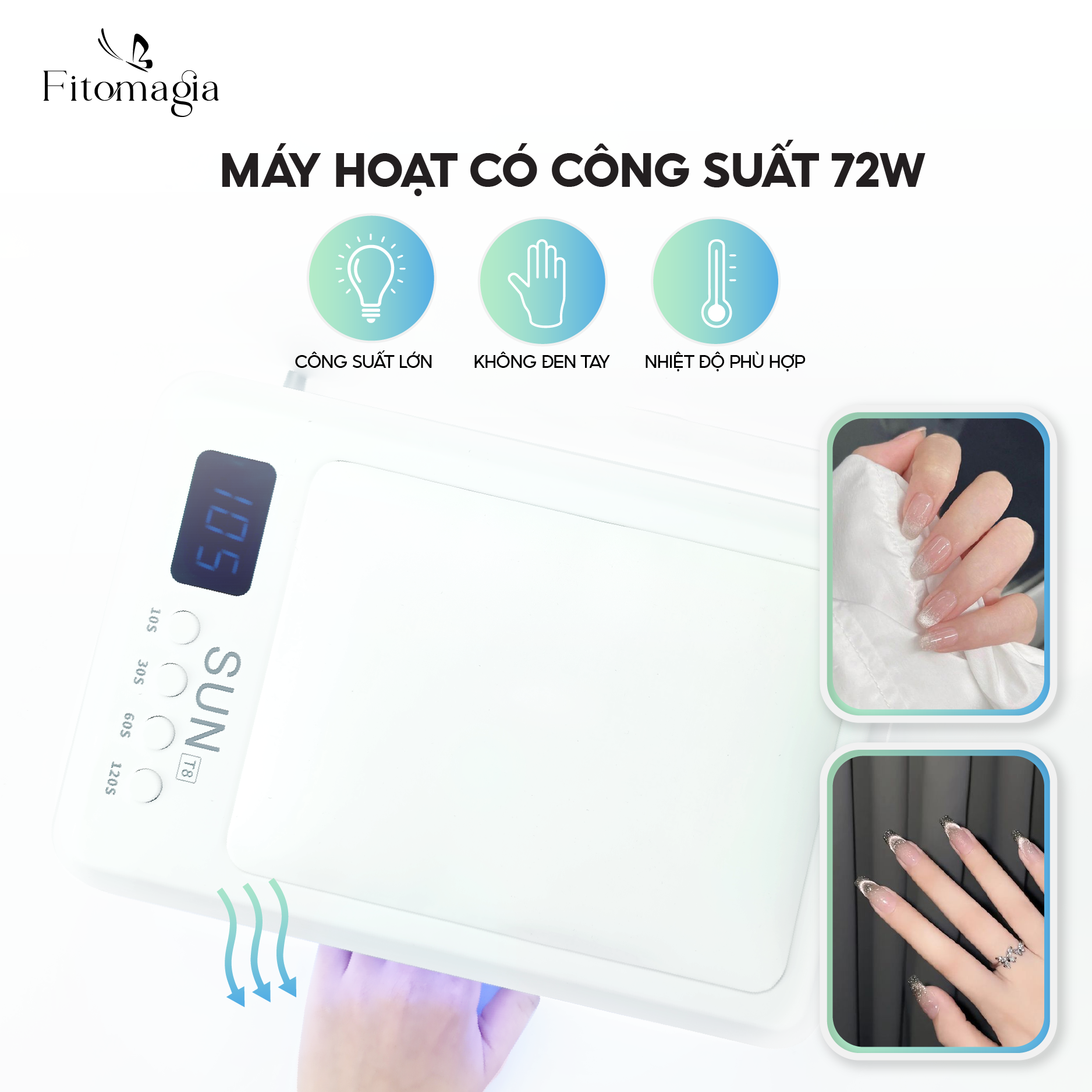 Máy hơ gel sun sun t8 tem xanh chính hãng, 72w/uv gel/builder/ led gel bảo hành 6 tháng freeship