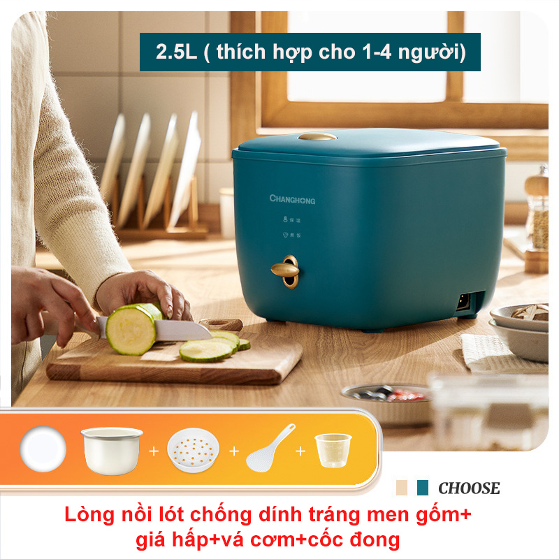 Nồi cơm điện mini đa năng jiashi 2.5l- nồi cơm điện lòng nồi chống dính, nấu cơm ngon, nấu canh, làm bánh - bh 3 tháng