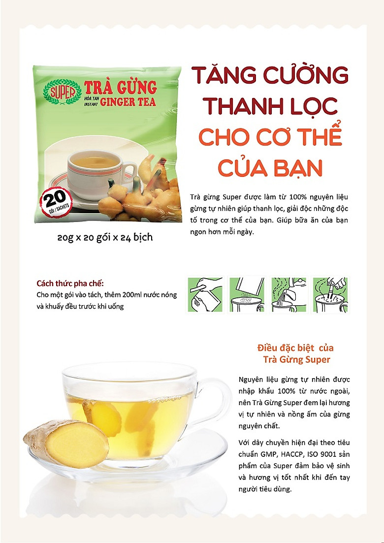 [HSd: Ngày 01.2025][Combo 2 gói tặng 1 gói]  Trà gừng hoà tan Super 400g (20g x 20 gói)