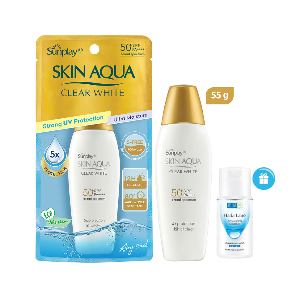 Kem chống nắng dạng sữa hằng ngày dưỡng trắng Sunplay Skin Aqua Clear White SPF 50+, PA++++ 25g và 55g