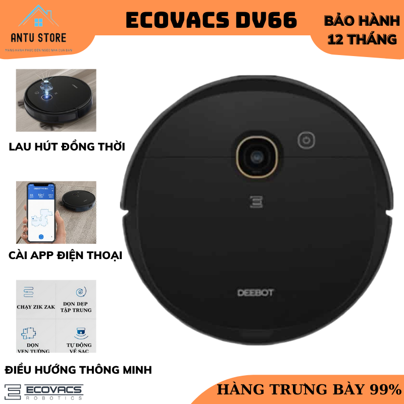 Robot Hút Bụi Lau Nhà Ecovacs Deebot DV66 (N5 HERO) - Hàng trưng bày 99% - Kèm remote, Sử dụng app trên điện thoại - mới 99% Bảo hành uy tín tại AnTu Store