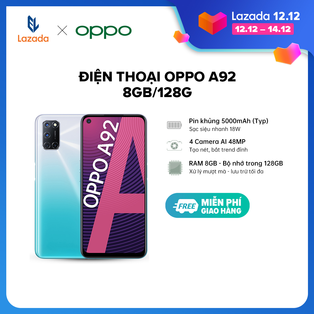 TRẢ GÓP 0% Điện thoại Oppo A92 (8GB/128GB) - Hàng...
