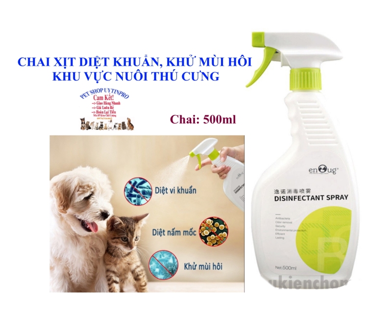 Chai xịt EnOug Disinfectant Spray 500ml Khử mùi hôi Diệt vi khuẩn Diệt nấm mốc Khu vực nuôi Chó mèo Thú cưng