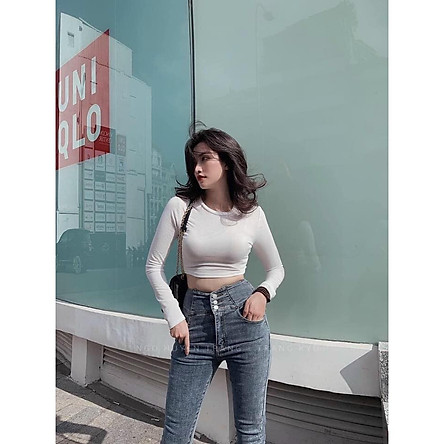 áo croptop dài tay hai màu cá tính