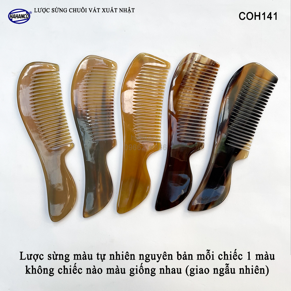 Lược sừng xuất Nhật - COH141 (Size: M - 15,5cm) Lược chuôi vát - Horn Comb of HAHANCO - Có lợi cho sức khỏe