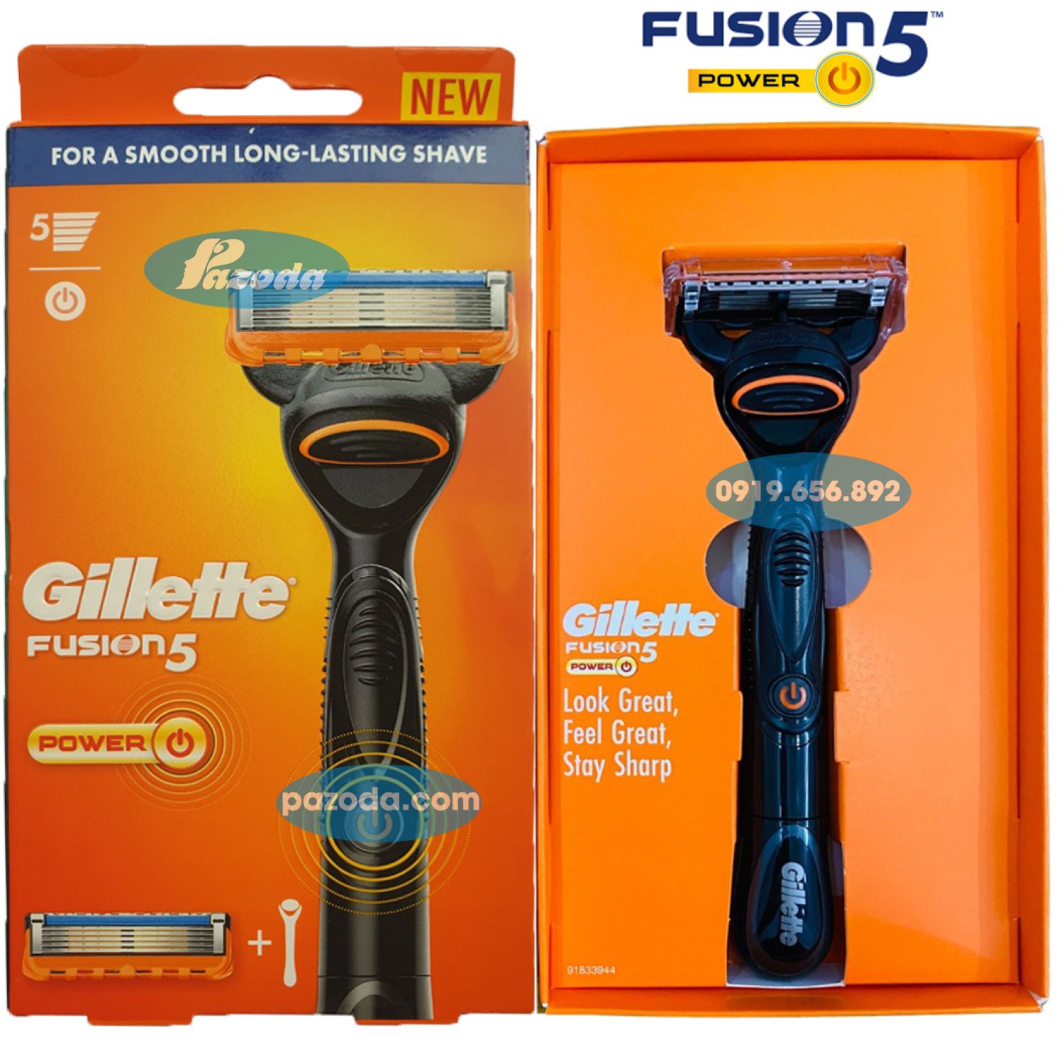 Dao cạo râu 5 lưỡi Gillette Fusion5 Power (1 tay cầm sử dụng pin và 2 đầu cạo 5+1)