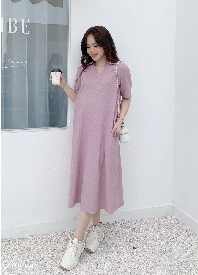 Váy suông polo cổ v có túi chất tăm lạnh, đầm polo dáng dài form rộng mặc thoải mái
