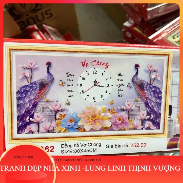 Tranh đính đá 5d giá sỉ đồng hồ vợ chồng vs062 80*45cm