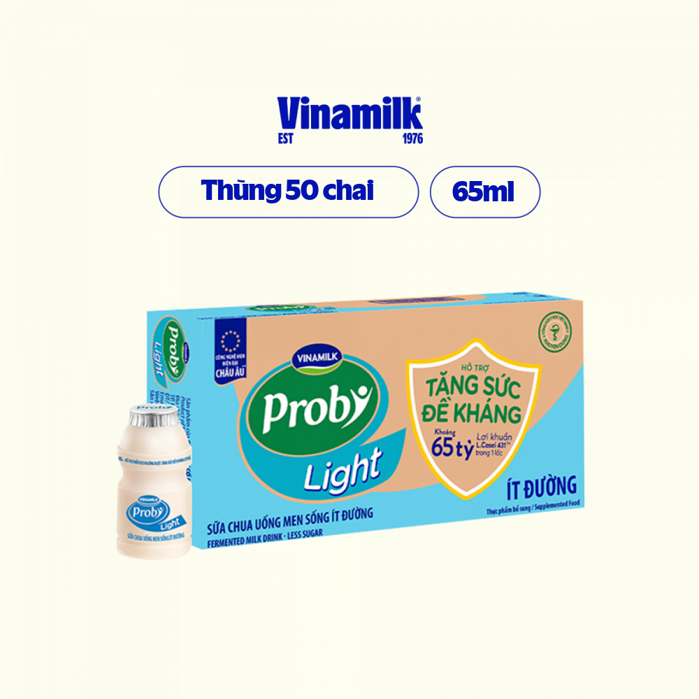 [Vinamilk] Thùng 50 Chai Sữa Chua Uống Probi Ít Đường - 65ml/chai