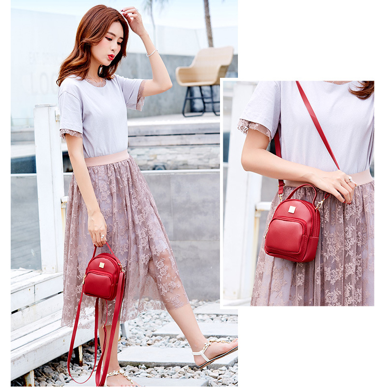 Balo Mini Nhỏ Xinh Da Trơn Đỏ Đô