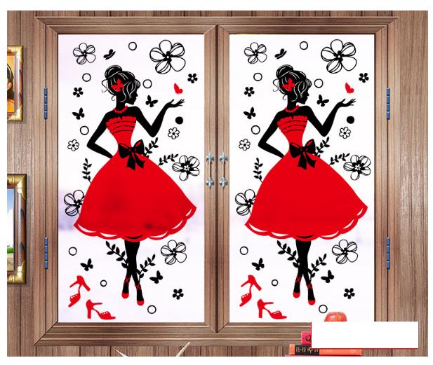 [HCM]Decal Dán Kính Cao Cấp - Cô Gái Đầm Đỏ ( 60x116cm )-DK1001B