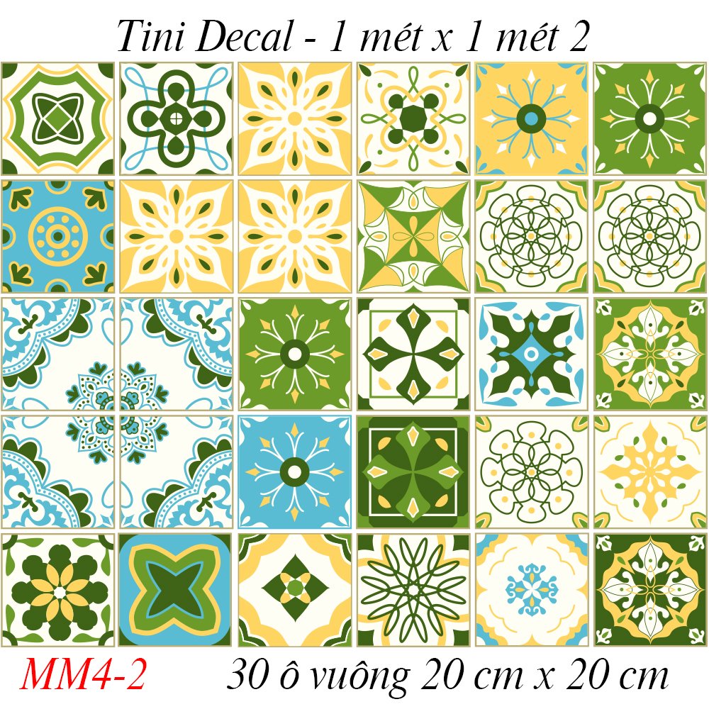 [HCM]6 ô Decal Gạch bông dán 20x20 siêu to - Decal Gạch hoa dán tường dán sàn dán bếp. 1 ô gạch bông 20cmx20cm.