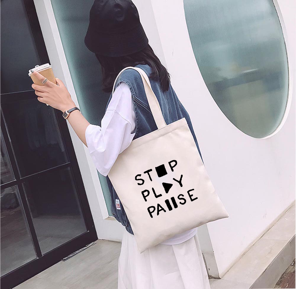 Túi Vải Tote GINKO Kiểu Basic Dây Kéo In Hình Play G03
